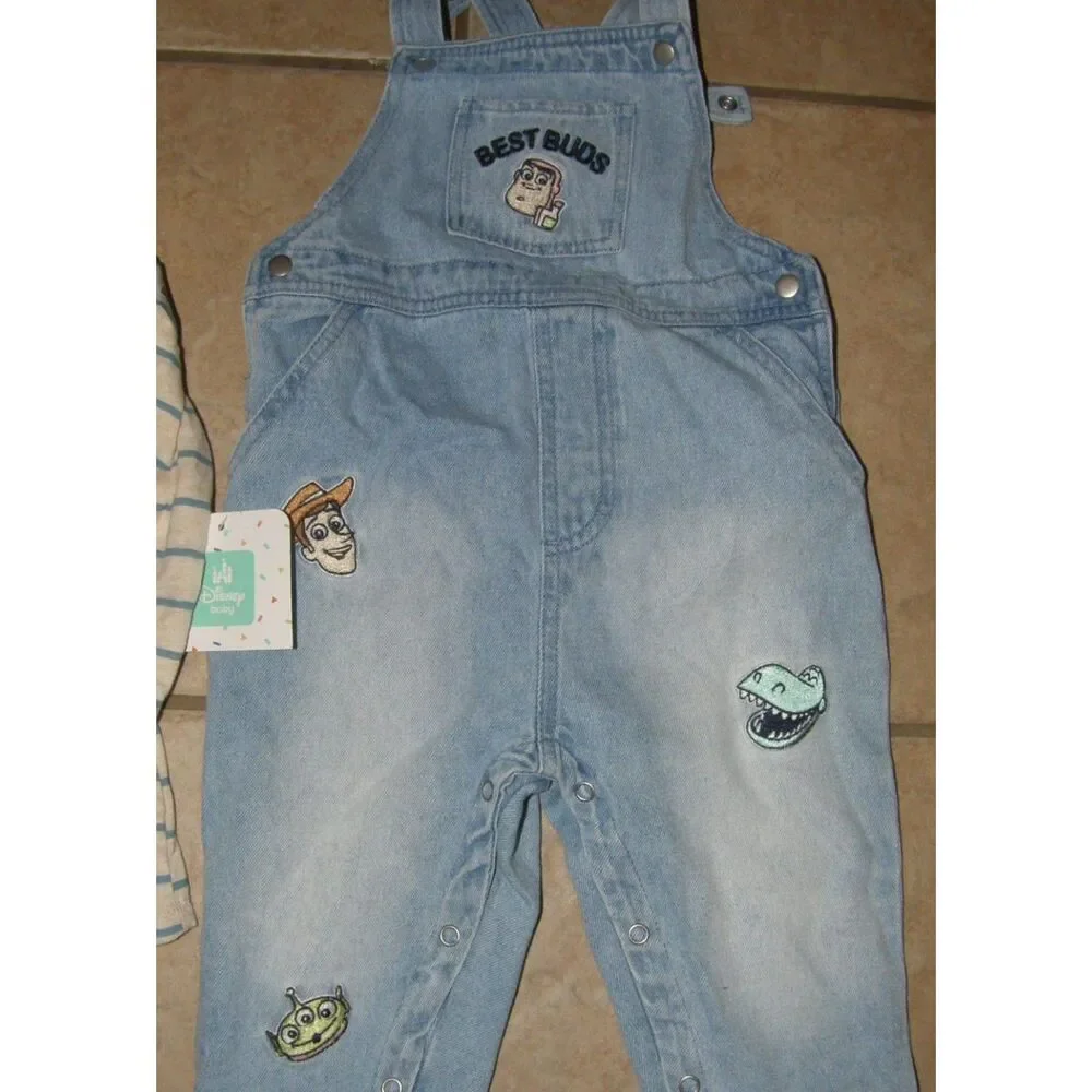 NEW Boys Sz 24 Months TOY STORY Embroidered Denim Overalls & Shirt 2 Pc Outfit